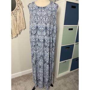 J. Jill Women's Blue White Floral Paisley Sleeveless Boho Long Maxi Dress 3X